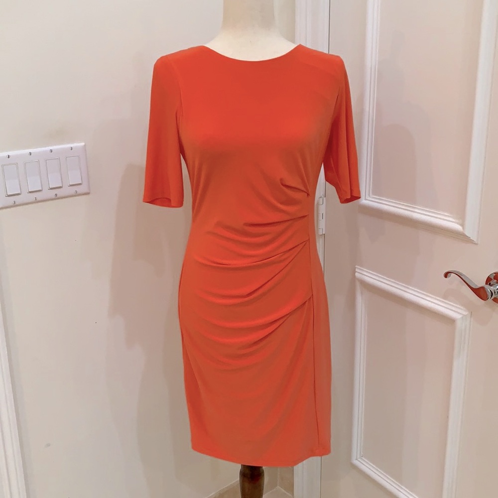 Eliza J size 6 fitted dress with rouging orange